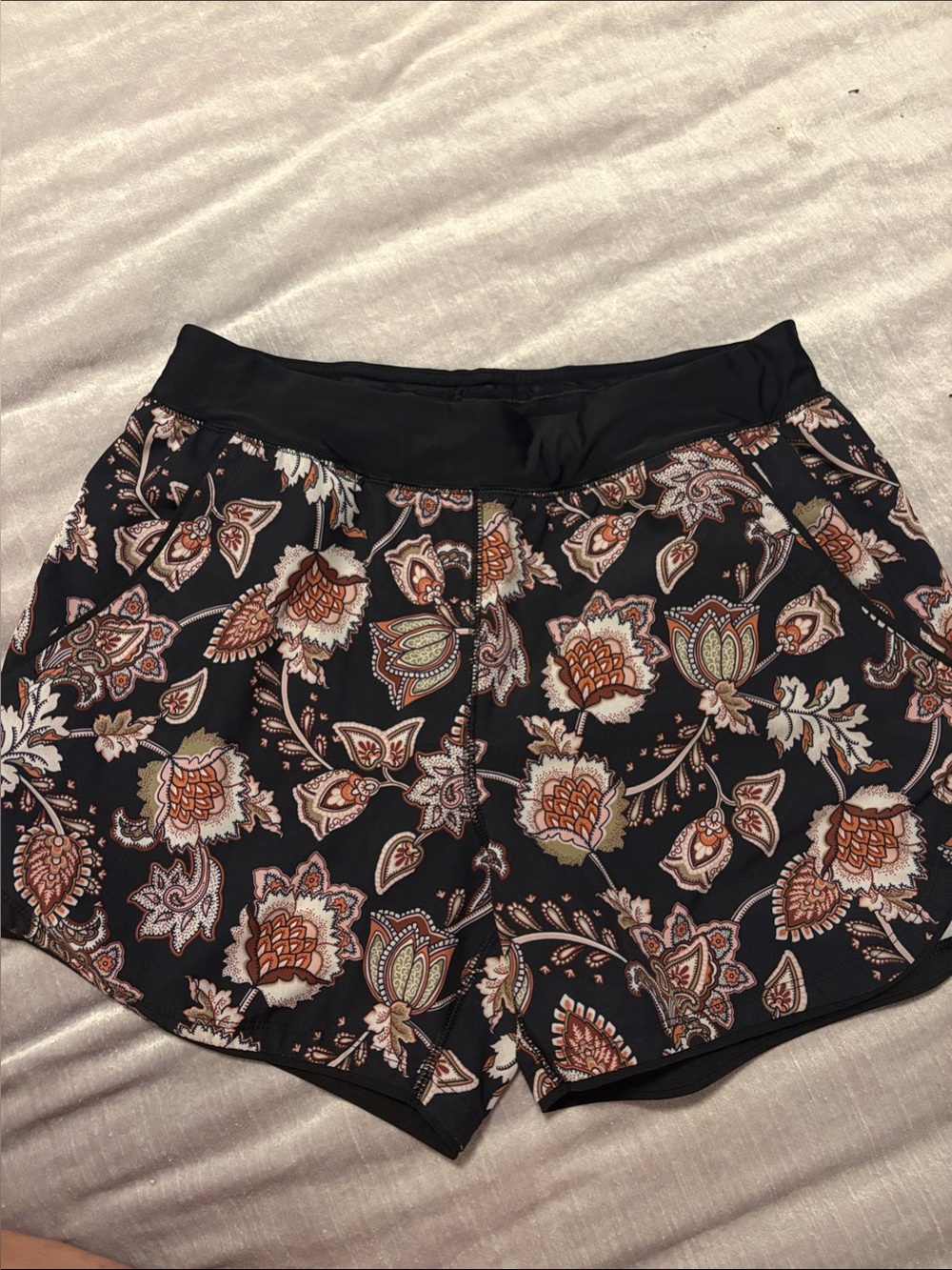 Lands' End Black Floral-Print Swim Shorts